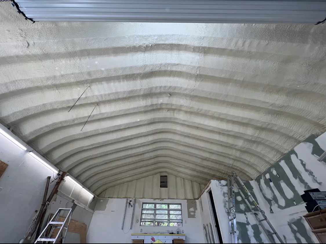 Spray polyurethane foam applied to the underside of a metal roof deck in Pomfret